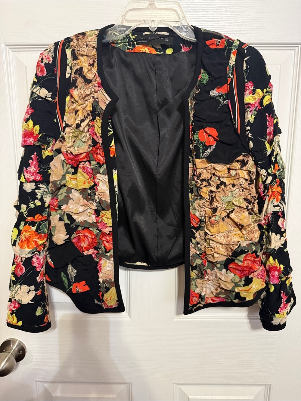 Zara Woman Floral Open Front Jacket - Black Multicolor